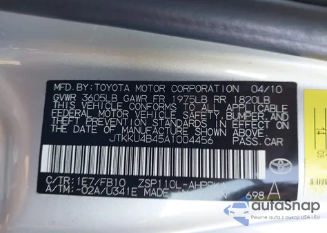 2010 Scion Xd from USA, damaged, VIN JTKKU4B45A1004456